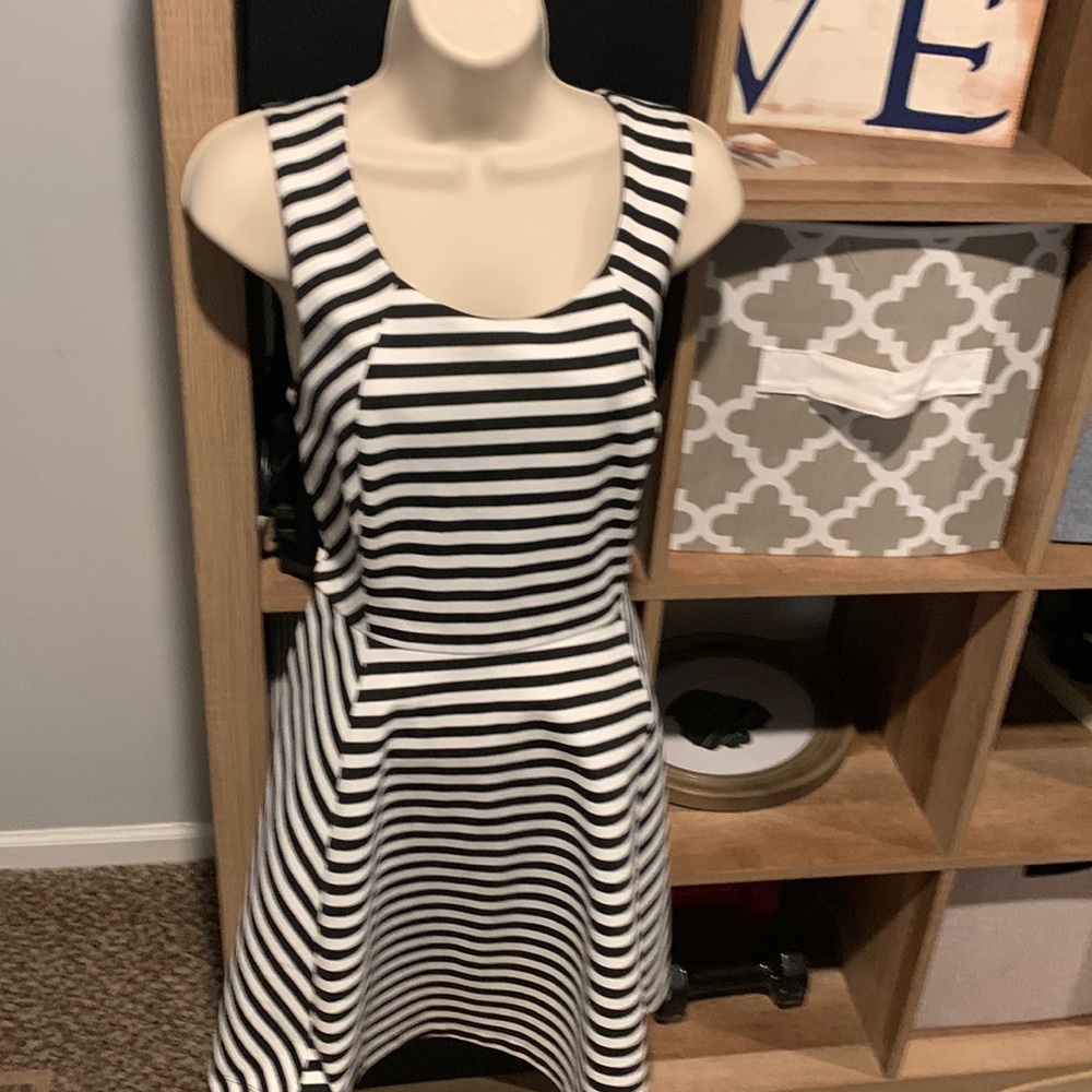 New never worn back and white stripe dress a line skirt